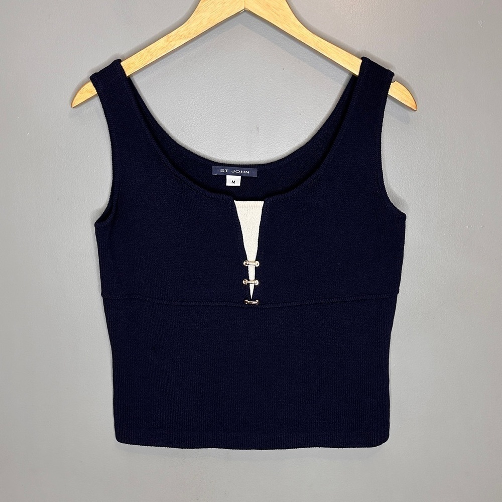St. John Navy Tank Top with Cream Accent